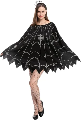 Vista 2 de Spooktacular Creations Disfraz de poncho de telaraña con diadema de araña para Halloween, fiesta, cosplay