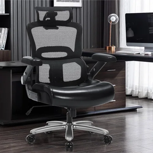 Vista 2 de Silla de oficina ergonómica resistente de 500 libras, silla de escritorio grande y alta con soporte lumbar ajustable, reposacabezas 3D, respaldo