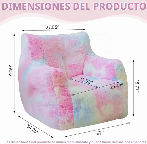 Vista 2 de Silla Puf con Relleno, Cómodas Sillas Puf de Piel Sintética para Adolescentes, Adultos, Dormitorio, Sala de Estar, Lectura - Arcoíris Colorido