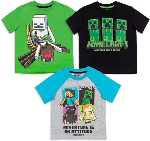 Vista 6 de Minecraft Paquete de 3 camisetas gráficas de manga corta para niños de Mobs