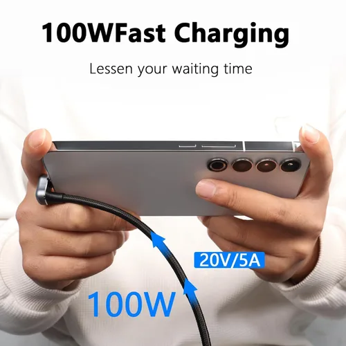 Vista 4 de GELRHONR Cable de carga rápida USB C en forma de U, cable USB 3.2 Gen 2 en ángulo de 180 grados, cable de carga tipo C macho a macho PD100W, 10Gbps