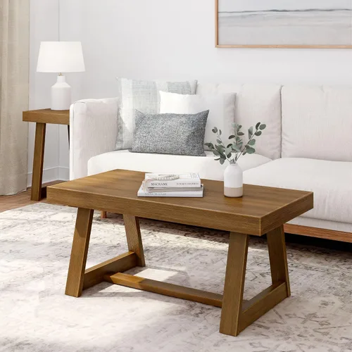 Vista 17 de Plank+Beam Mesa auxiliar rectangular clásica, mesa de centro de granja de 40 pulgadas, mini mesas centrales para espacios pequeños, mesa de té