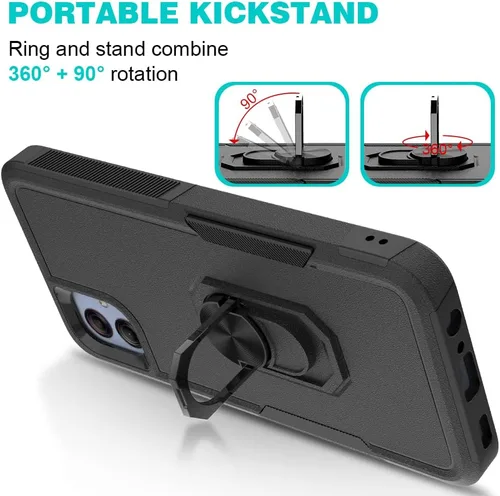 Vista 3 de Funda para Samsung Galaxy A04e, doble capa a prueba de golpes magnética con soporte de anillo giratorio (negro)