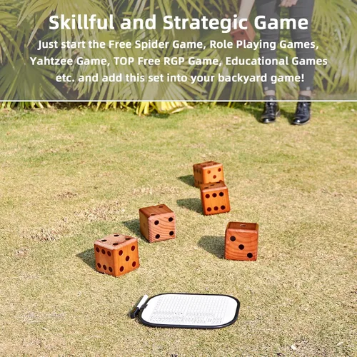 Vista 6 de SpexDarxs Juego de dados gigantes de 3.5 pulgadas, juego de dados de madera grandes con marcador y bolsa de transporte, juego de césped