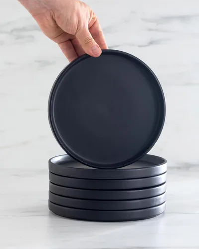 Vista 9 de Juego de vajilla de gres para 4 personas 12 piezas – Juego de platos y cuencos negros mate – Apto para lavavajillas, microondas y resistente a