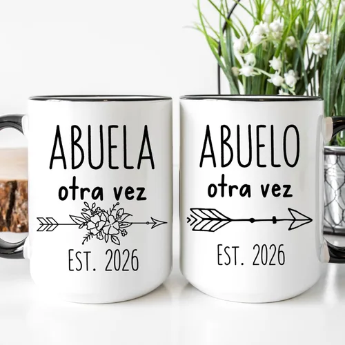 Vista 2 de Fabby Gifts Juego de tazas de Abuela And Abuelo Otra Vez - Regalo para Abuela, Abuelo - Anuncio de Embarazo - Regalo de anuncio de embarazo