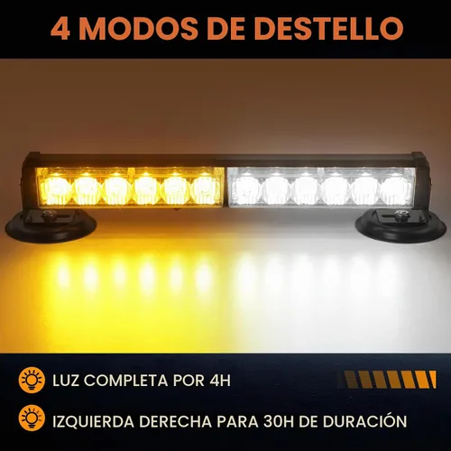 Vista 2 de Barra de luces de emergencia inalámbricas ámbar/blanca para camiones, vehículos