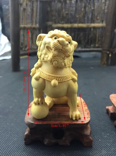 Vista 2 de Feng Shui - Par de estatuas de perros Fu Foo, adornos de estatua de Kylin de madera maciza, protección de energía malvada, estatua de Pixiu/Piyao
