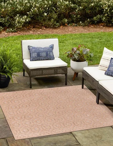 Vista 25 de Unique Loom Outdoor Trellis Textured Collection - Alfombra espacial (2 x 3 pies, rectangular, aguamarina y marfil)