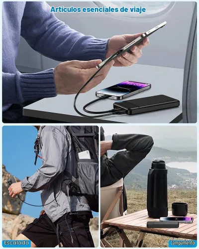 Vista 4 de AsperX - Cargador portátil de 10000 mAh con batería dual USB Negro