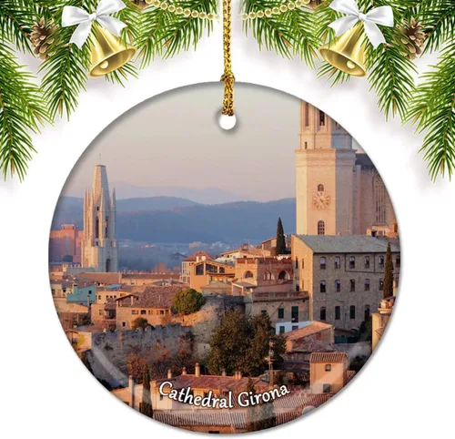 Vista 3 de España Cataluña Sala de Conciertos Barcelona Adornos de Navidad para árbol Colgante de cerámica Adorno de doble cara Decoración Regalos de Navidad
