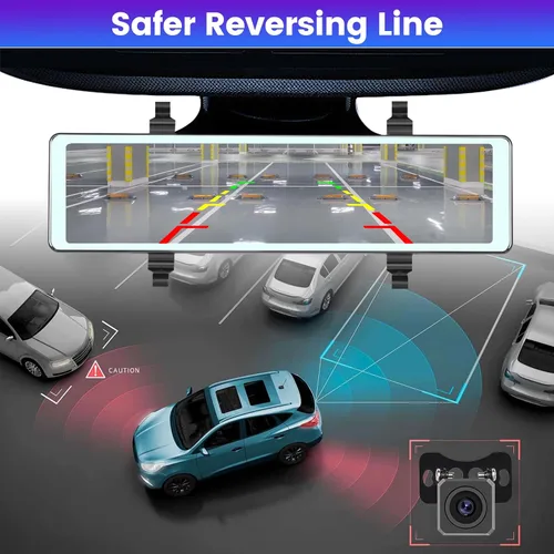 Vista 7 de NHOPEEW Cámara de espejo retrovisor de 11.26 pulgadas con Carplay y Android Auto - Espejo Dash Cam frontal y trasera - Transmisor