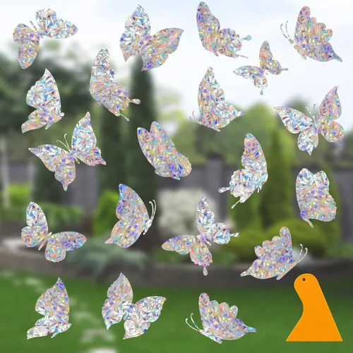 Vista 7 de Calcomanías de ventana para prevenir golpes de pájaros, DELLAN 24 Calcomanías anticolisión arco iris para ventana, Adhesivos deflectores de pájaros