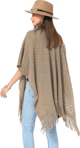 Vista 5 de Soul Young - Chal de punto para mujer, poncho con flecos y capa