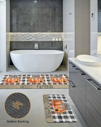 Vista 5 de Tapete de baño de acuarela de calabaza para bañera, antideslizante, de secado rápido y absorbente, tierra de diatomeas, fregadero, dormitorio