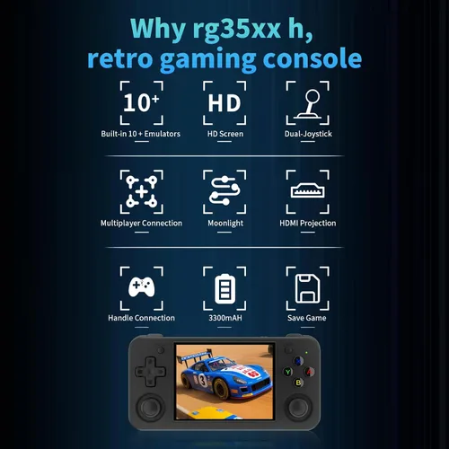 Vista 4 de RG35XX H, Consola de juegos portátil retro Anbernic con tarjeta de 64GTF, diseño de joystick dual, pantalla HD de 3.5 pulgadas, batería de alta