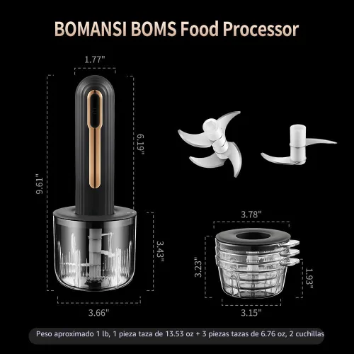 Vista 3 de Mini procesador eléctrico de alimentos, procesador de alimentos portátil USB de 4 tazas, picador de ajo, para cortar en cubitos, picar y hacer puré