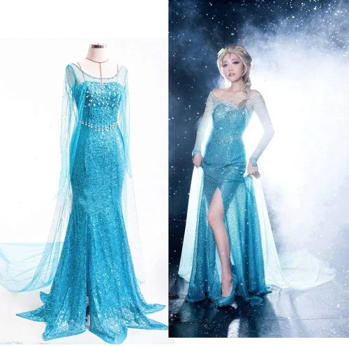 Vista 2 de kuisen Vestido de princesa de la reina de las nieves para mujer, disfraz de fiesta de disfraces para Halloween, cosplay, Costum