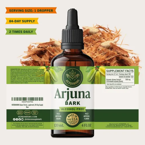 Vista 8 de HERBAMAMA Arjuna Tincture - Soporte antioxidante vegano con gotas de extracto de corteza de Arjuna Terminalia - Suplemento líquido sin OMG, sin