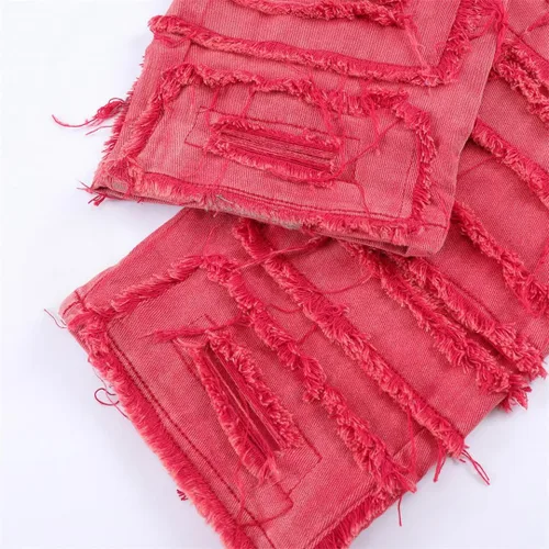 Vista 6 de XYGJZ Pantalones de mezclilla rasgados para hombre, pantalones de mezclilla de pierna recta destruidos sólidos desgastados