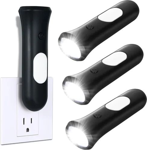 Vista 8 de ROSSEX Farolas de emergencia 4 en 1 para fallas de energía en el hogar, linterna LED recargable con enchufe de pared, linterna de noche con Blanco