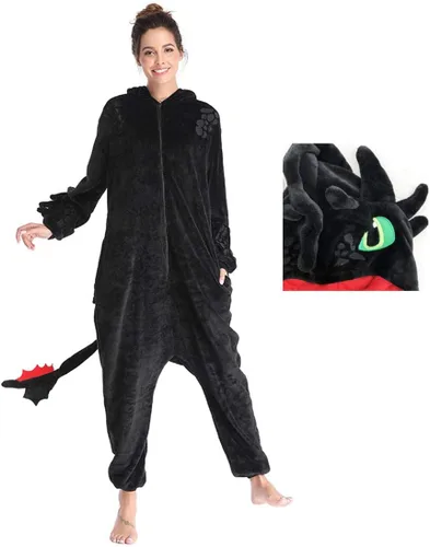 Vista 3 de Pijama sin dientes, disfraz de franela de tren de dragón de Navidad, disfraz de invierno de felpa, pijamas para cosplay, para familia, mujeres