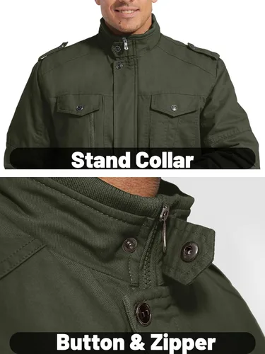 Vista 4 de MAGCOMSEN Chaqueta de invierno para hombre, con forro polar, chaqueta de trabajo de lona encerada, chaquetas cálidas de sherpa, chaqueta militar