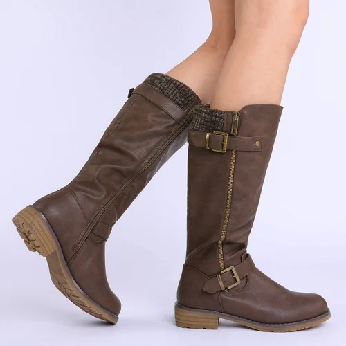 Vista 5 de DREAM PAIRS Botas de equitación hasta la rodilla con cremallera lateral para mujer