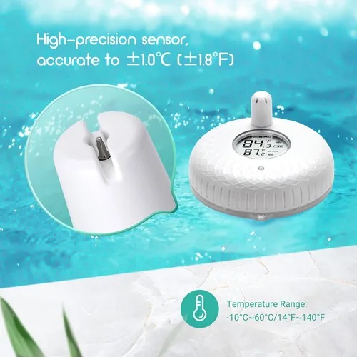 Vista 7 de Inkbird Termómetro inalámbrico para piscina y receptor, versión actualizada de termómetro flotante con pantalla de fácil lectura, termómetro
