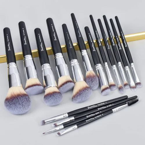 Vista 7 de Bueart Design 19 piezas Juego de brochas de maquillaje ULTRA SUAVE con etiqueta negra Incluye brocha grande para polvo, brocha plana para base