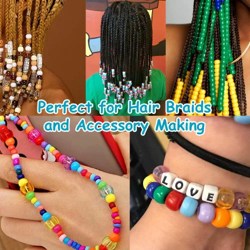 Vista 3 de Cuentas Pony 1100 Piezas, Cuentas para Hacer Joyas, Cuentas para Hacer Pulseras, Cuentas de Plástico para Manualidades para Trenzas para Niñas Negro