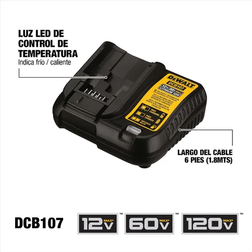 Vista 6 de Dewalt Dcb107 cargador de batería de Li-Ion 12 voltios max y 20 voltios max