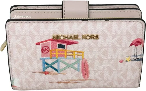 Vista 2 de Michael Kors Jet Set - Cartera plegable compacta mediana con polvo claro, rosa Miami, Rosado, Plegable compacto medio