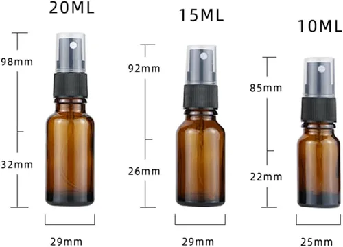 Vista 2 de Minibotellas de vidrio con atomizador de vidrio de ámbar oscuro, botellas de perfume portátiles vacías rellenables, botellas rociadoras de niebla