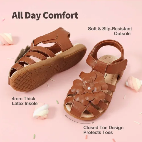 Vista 4 de DREAM PAIRS Sandalias de vestir de verano para niñas y niños pequeños con punta cerrada