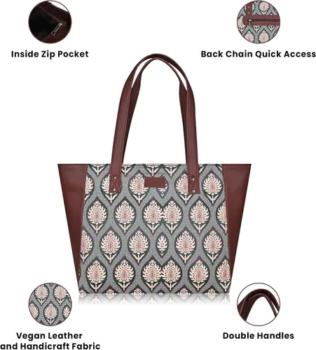 Vista 4 de Zyna - Bolso tote de cuero vegano y tela
