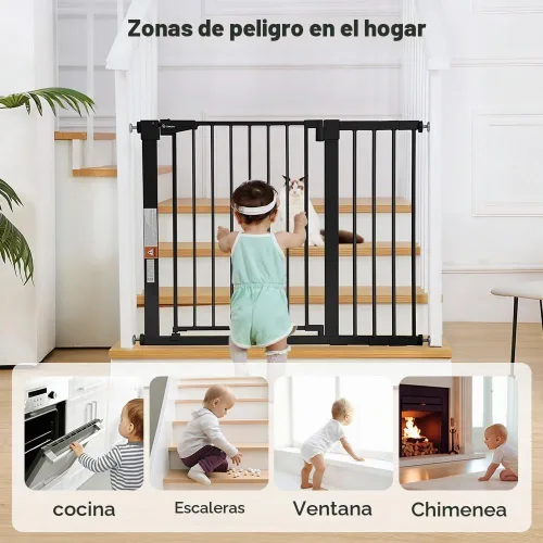 Vista 2 de COMOMY Puerta de bebé de 29.5-43.3 pulgadas extra ancha para puertas de Negro
