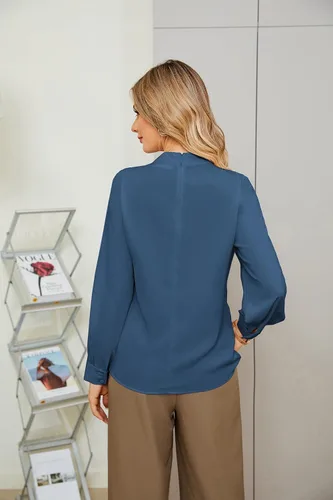 Vista 8 de JASAMBAC Blusas de trabajo de negocios para mujer 2023 elegantes con volantes de manga larga cuello alto falso camisa de oficina otoño invierno