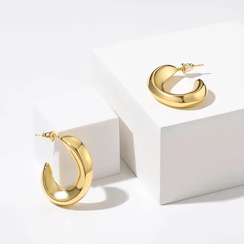 Vista 5 de KissYan Aretes de aro de oro para mujer, chapados en oro de 14 quilates, aros de tubo abierto, gruesos, ligeros, irregulares, regalos de joyería