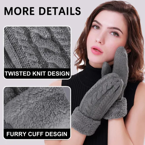 Vista 4 de Guantes de invierno para mujer, guantes de forro cálido, guantes gruesos de lana, guantes gruesos, accesorios para invierno y clima frío