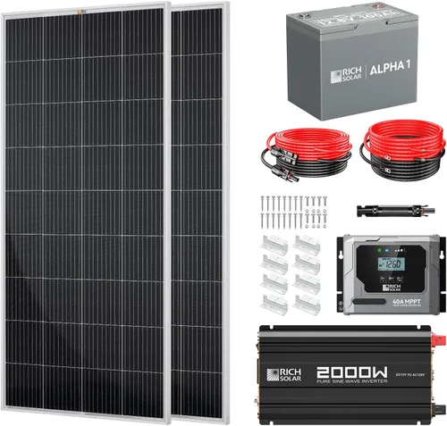 Vista 11 de RICH SOLAR Kit solar completo de 200 vatios - Panel solar monocristalino de 200 W, controlador de carga MPPT de 20 A, batería de 12 V 100 Ah