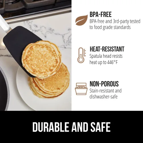 Vista 5 de GORILLA GRIP Espátula de silicona flexible de grado alimenticio, cabezal resistente al calor para sartén antiadherente, mango de goma suave