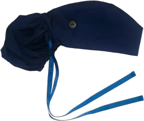 Vista 6 de Gorra médica con interior sedoso, gorro de algodón con banda para el sudor y botones, cola de caballo ajustable