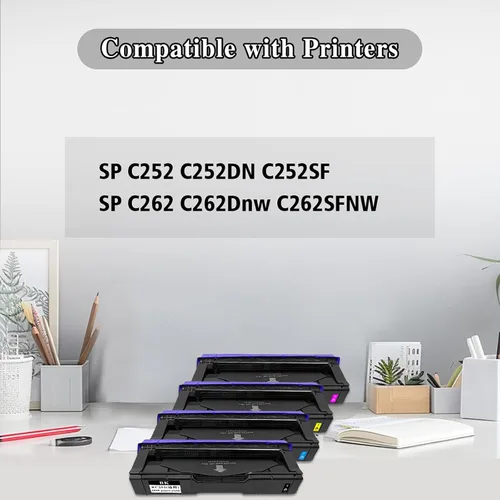 Vista 2 de TOPRINT SP C252 C262 C252HA C262HA 4 Colores Cartuchos de tóner compatibles Cartuchos de impresión de alta capacidad 6500 páginas para negro y 6000