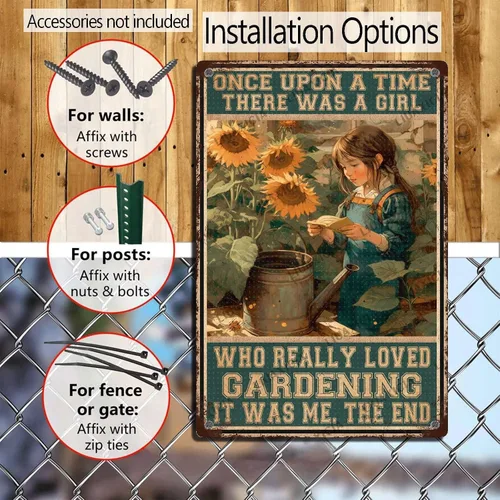 Vista 4 de LIUAXICIA Letreros de estaño vintage de metal retro Una chica que realmente amaba la jardinería Elegantes letreros de metal de estaño para cocina