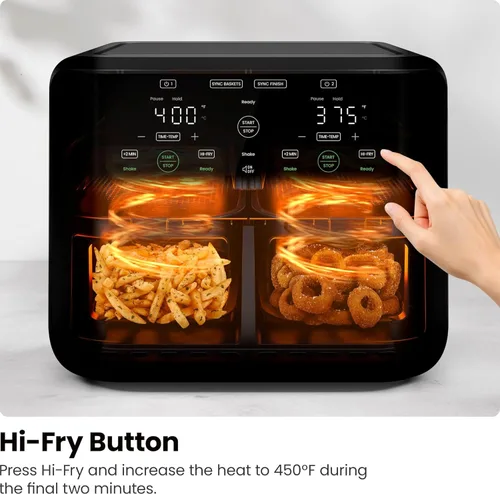Vista 6 de Chefman Freidora de Aire de Doble Canasta de 6 Cuartos - Pantalla Táctil Digital, Smart Sync Finish, Hi-Fry, Apagado Automático, 2 Canastas de Freír