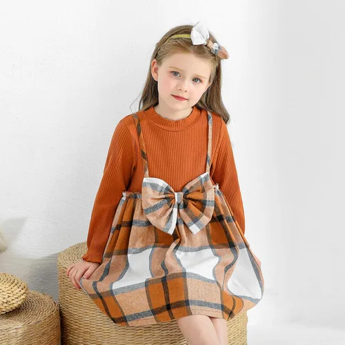 Vista 7 de Ropa para niña pequeña, vestido de otoño e invierno, vestido de franela a cuadros, vestido de fiesta con lazo para niñas con diadema