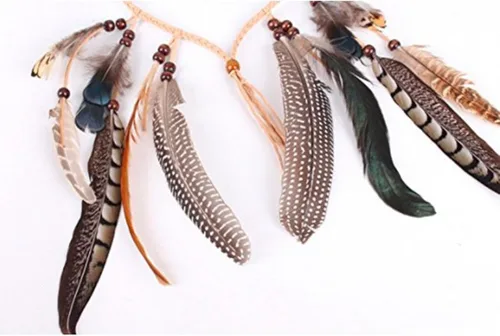 Vista 4 de Neal LINK Tocado de plumas indias para mujer con cuerda de cáñamo bohemia borlas festivales