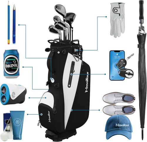 Vista 5 de Bolsa de golf NovaTour con soporte - Bolsa de golf ligera con soporte y divisores de 7 vías, doble correa, bolsillo impermeable, funda aislada, asas