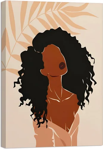 Vista 14 de Lienzo con estampado bohemio de mujer negra y flores, decoración de niña afro, póster de moda, enmarcado listo para colgar